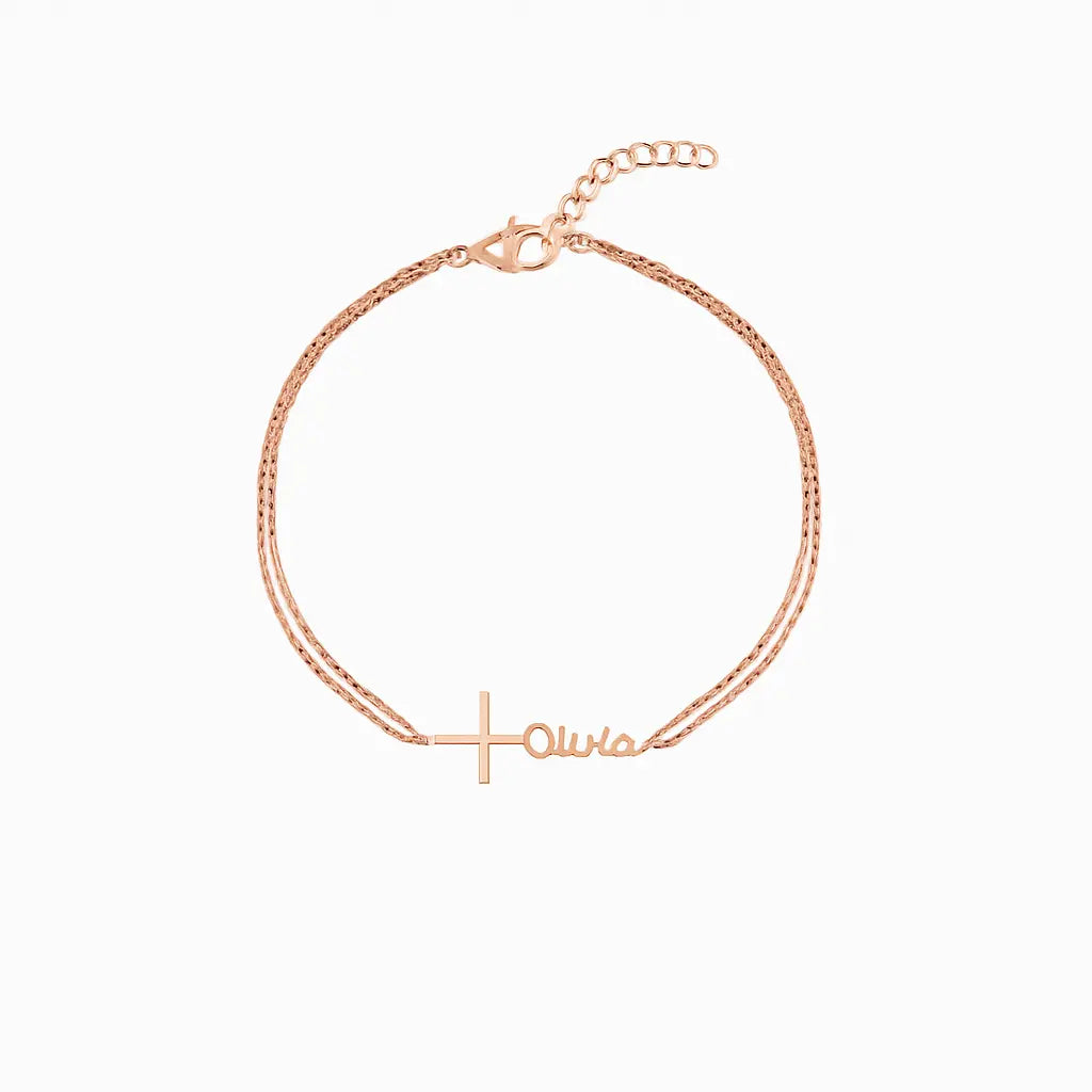 Bracelet Croix Personnalisé en Acier Doré – Prénom Gravé, Cadeau Unique & Raffiné Mon cadeau unique