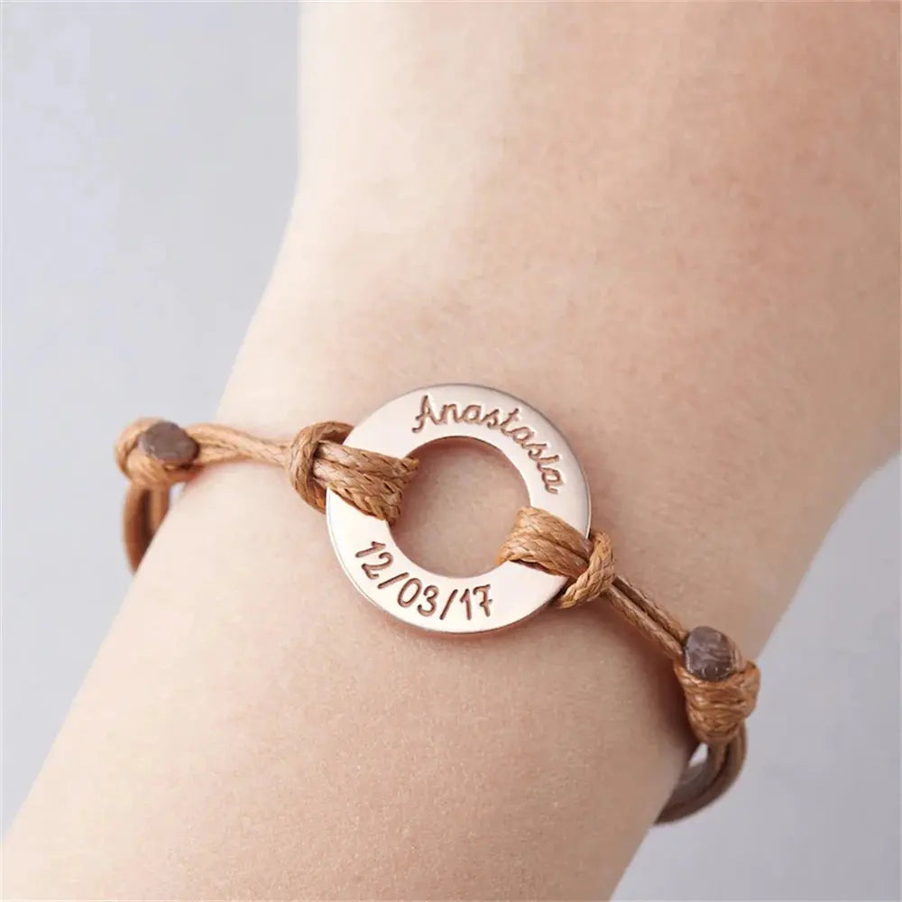 Bracelet Cordon Ajustable Personnalisé – Cercle Acier Inox + Gravure Nom, Bijou Cadeau Pour Elle Mon cadeau unique