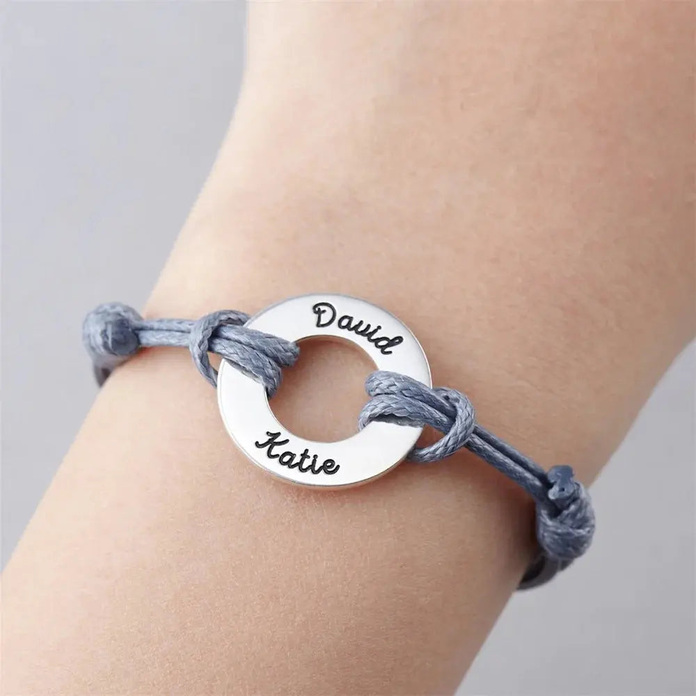 Bracelet Cordon Ajustable Personnalisé – Cercle Acier Inox + Gravure Nom, Bijou Cadeau Pour Elle Mon cadeau unique
