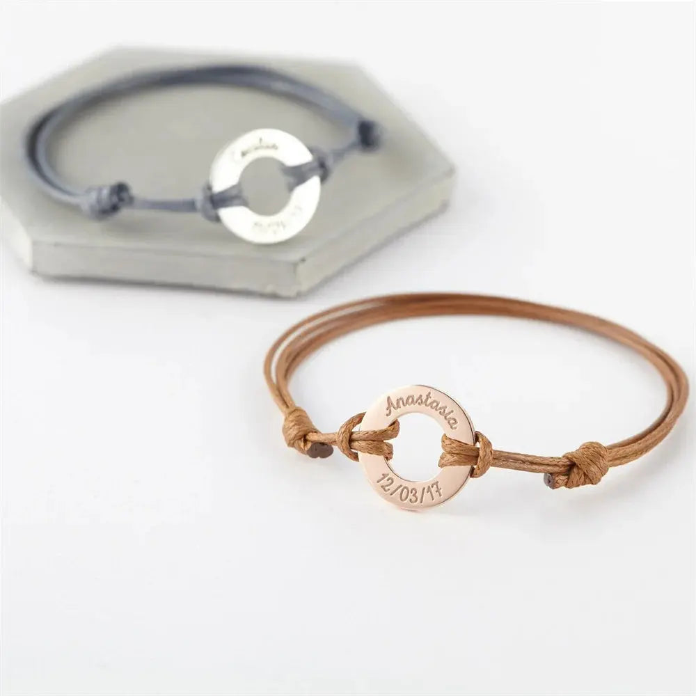 Bracelet Cordon Ajustable Personnalisé – Cercle Acier Inox + Gravure Nom, Bijou Cadeau Pour Elle Mon cadeau unique