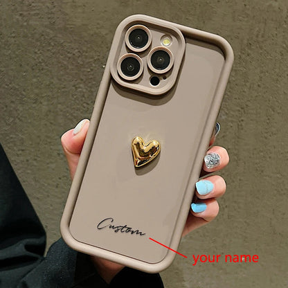 Coque iPhone Personnalisée avec Cœur Doré – Étui Premium Anti-Choc avec Prénom Gravé Mon cadeau unique