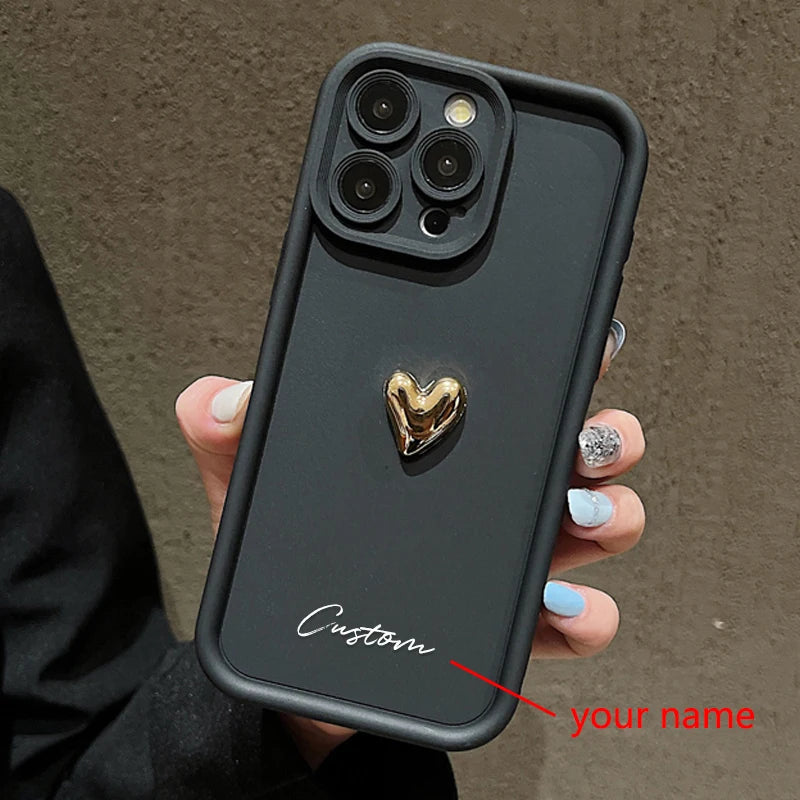 Coque iPhone Personnalisée avec Cœur Doré – Étui Premium Anti-Choc avec Prénom Gravé Mon cadeau unique