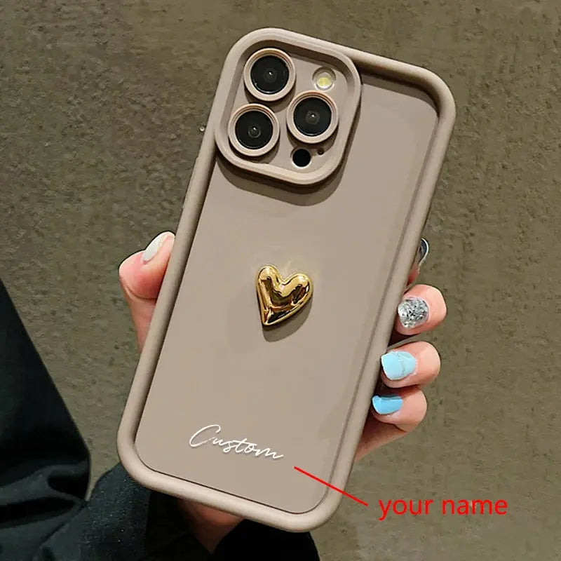 Coque iPhone Personnalisée avec Cœur Doré – Étui Premium Anti-Choc avec Prénom Gravé Mon cadeau unique