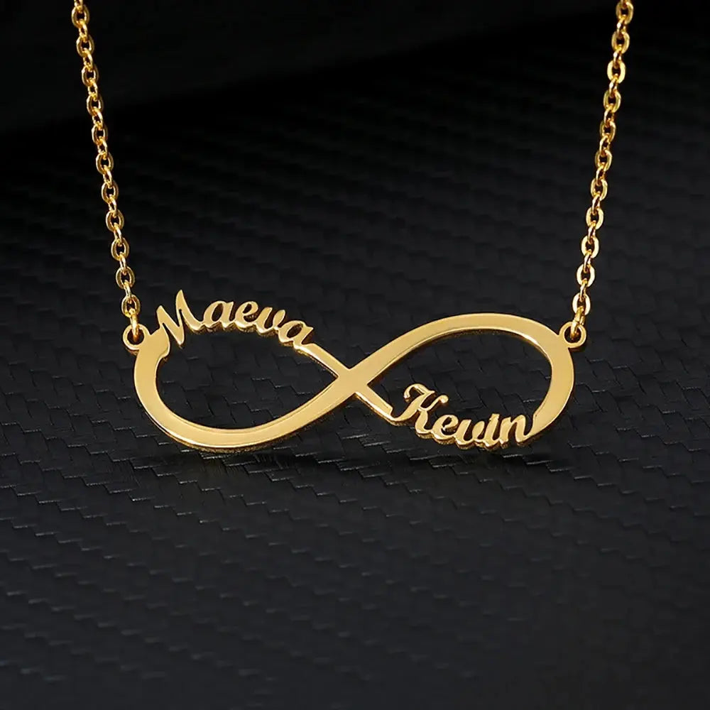 Collier Infini Personnalisé Or – Deux Prénoms Gravés, Acier Inoxydable Doré Mon cadeau unique