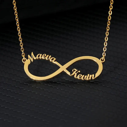 Collier Infini Personnalisé Or – Deux Prénoms Gravés, Acier Inoxydable Doré Mon cadeau unique