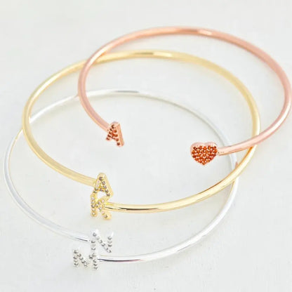 Bracelet Jonc Initiale Personnalisé en Acier Inoxydable – Bijou Ajustable Femme Mon cadeau unique